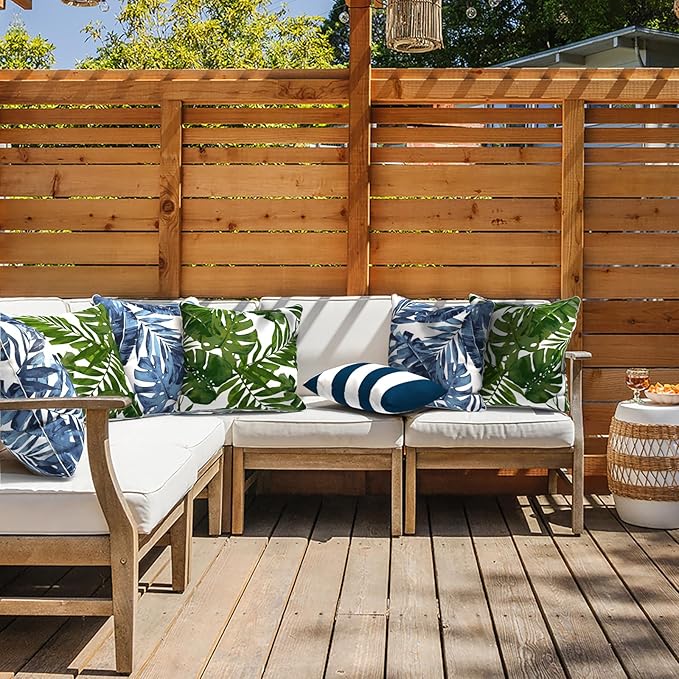 LVTXIII Outdoor Throw Pillows 18x18 Patio Waterproof Square Pillows with Piping Fade Resistant Accent Pillow for Spring Summer Garden Decoration, Set of 2, Cabana Navy