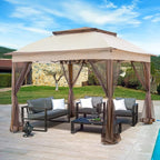11x11 Outdoor Pop up Gazebo Tent with Mesh Walls for Patio, Lawn, Backyard and Deck, Beige