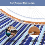 SUNCREAT Portable Hammock with Carrying Bag, 2 Person Hammock with Curved Spreader Bar, Blue Stripes