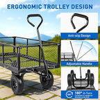 Yesker Steel Garden Carts - 1100lbs Dump Wagon with All Terrain Inflatable Wheels for Yard Lawn Farms Gardening - Heavy Duty Utility Outdoor Hauling Wheelbarrow