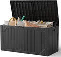 Outdoor Storage Box, 100 Gallon Deck Box Outdoor Storage Bench Outside Waterproof Resin Storage Bench, Lockable Patio Cushions, Garden Tools Storage For Furniture, UV Resistant(Black)