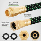 HBlife Garden Hose 25ft, Non Expandable Water Hose with 8 Watering Spray Nozzle, Flexible Lightweight Hose for Yard, Lawn, Car Wash and Outdoor (Black, 25FT)