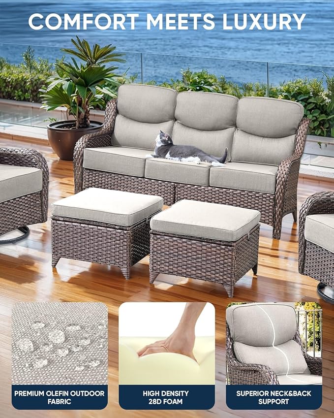 Luxury 22x24/22x25 6-Inch Smile Outdoor Cushions 1 Set - Deep Seat Water-Repellent Patio Furniture Replacement Cushion for Wicker Rattan Wood Metal Chair Glider Rocker Loveseat Sofa - Beige