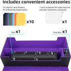 AFIING Mtg Deck Box Holds 5 Display Card Deck Boxes with Mtg Playmat & Dice Box,10 Dividers,1Card supporter, Trading Card Storage Box for Magic Yugioh Sports Cards (Black &Purple)