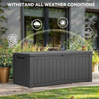 YITAHOME 120 Gallon Resin Deck Box, Weather Resistant Outdoor Storage Box for Patio Cushions, Garden Tools, Pool Supplies, Lockable, Easy Assembly, Extra Seat or Table (Dark Gray)