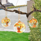 Hand Blown Glass Ball, 4" Gazing Glass Christmas Ornaments, Hanging Tree of Life Witch Balls for Home Outdoor Window Patio Garden Décor（Orange）