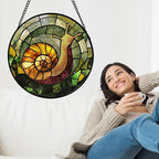 Stained Glass Window Hanging, Green Orange Snail Sun Catcher for Door Home Decor Suncatcher Christmas Mother's Day Birthday Gifts for Women Men Mom and Nana 11.8 in