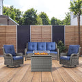 4 Piece Patio Furniture-with 50,000 BTU Gas Propane Fire Pit Table Outdoor Patio Furniture with Swivel Rocker Chairs,Outdoor Couch