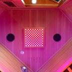 Woodbridge Infrared Sauna Room 2 Person Hemlock Wood Indoor Corner Sauna with 7 Carbon Heaters, Red Light Therapy,Bluetooth Speaker,Intelligent Dual Control System,Tempered Glass,Exterior Brim Light