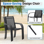 Outdoor Dining Chairs Set of 4, Stackable Patio Chairs with Textilene Fabric, Lightweight Garden Chairs for Poolside, Backyard, Camping, Black