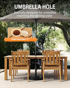 YEFU HIPS Patio Table Set: 5 Piece Outdoor Table and Chairs Dining Furniture Set with Umbrella Hole - Teak Modern Plastic Dining Sets 4 Person for Outside Deck with Metal Aluminum Frame