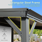 Domi 10’x10’ Lean-to Gazebo, Hardtop Wall-Mounted Gazebo Pergola with Sloping Galvanized Steel Roof and Upgraded Drainage System, Outdoor Permanent Metal Shelters for Patio Backyard Deck, Grey