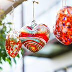4inch Hand Blown Glass Red Heart Ornaments Hanging Friendship Hearts for Patio Garden Outdoor Decor Unique Gift for Mom