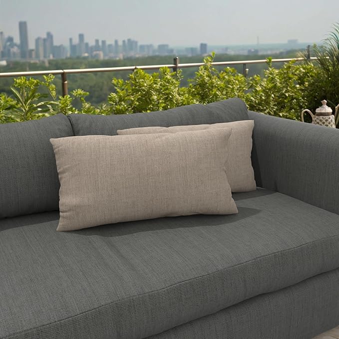 Covers & All Sunbrellla Outdoor Pillows for Patio Furniture, UV Fade Resistant & Waterproof Outdoor Sunbrella Lumbar Pillows, Set of 2 Inserts & Covers for Patios, Decks and Porches (Cast Ash)