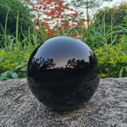 Black Gazing Globe Mirror Ball in Stainless Steel, Shiny Hollow Sphere Sparkling Housewarming Outdoor Party Ornament (Black, 8 inches)