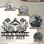 Personalized Customize Name Fantasy Mushroom Wonderland Wind Chime, Metal Iron 37 Inch Outdoor Memorial Gift for Garden Yard Patio Home Decor, Black (Style A)