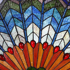 Bieye W10034 Peacock Feather Tiffany Style Stained Glass Window Panel Hangings with Chain, 36 inches Wide Half Round Shape