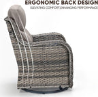 Swivel Patio Chairs sofa Set of 5 with 6" Thick Cushion - Wicker Outdoor Swivel Rocker Patio Chair ,Sofa/Glass coffee table, High Back Comfortable Outdoor Glider Chairs - Grey Wicker | Grey Cushions