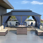 12' x 20' Hardtop Gazebo,Outdoor Galvanized Steel Metal Double Roof Gazebo with Curtains and Netting for Patios, Gardens, Lawns,Navy Blue
