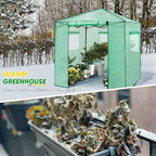 EAGLE PEAK 7x7 Pop up Greenhouse Portable Walk-in Outdoor Gardening Green House with 2 Foldable Shelves, Roll-up Zipper Entry Door and 3 Mesh Windows, PE Cover, Green/Clear
