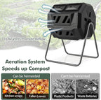 S AFSTAR Composter Tumbler Outdoor, 42-Gal Dual Chamber Tumbling Composter with 2 Sliding Doors, Metal Frame, BPA-Free Large Rotating Compost Bin Tumbler for Garden Yard Waste (Black)