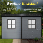 4x8 FT Lean to Shed with Floor, Resin Storage Shed & Outdoor Storage Clearance with 2 Windows, Backyard Storage Sheds for Garden Tools, Bicycle, Black+Grey