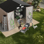 GVDV 8x6 FT Outdoor Metal Storage Shed with Floor, 7.3x5.3 FT Base Durable Garden Shed with Updated Frame Structure for Backyard, Patio, Tool Storage, All-Weather Shelter for Bike, Gardening Tools