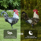 Metal Rooster Statue Yard Decor - 15" Solar Light Metal Yard Art Standing Chicken Statue Garden Decoration, Large Animal Sculpture Chicken Themed Gift for Outdoor Porch Patio Backyard Lawn Ornament
