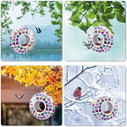 VCUTEKA Bird Feeder Mosaic Fly Through Bird Feeders for Outside Hanging with Round Shape Glass Container to Attract More Wild Birds for Garden, Yard, Backyard, Deck and Porch Decor, Multi 7-Inch