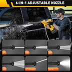 2025 Upgrade Cordless Pressure Washer, 900PSI Battery Powered Pressure Washer with 6-in-1 Nozzle, 10 Speed Adjustment, Remaining Battery Display, Portable Power Washer for Car/Garden/Floor/Yards