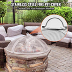 Fire Pit Spark Screen Round 27", Reinforced Heavy Duty Steel Metal Cover, Outdoor Firepit Lid, Easy-Opening Top Screen Covers Round with Ring Handle for Outdoor Patio Fire Pits Backyard
