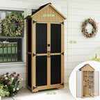 Outdoor Storage Cabinet with Shelf, Wood & Metal Storage Shed with Lockable Doors & Sloping Roof, Outdoor Cabinets for Patio Backyard, Garden Shed Tool Shed and Accessories, Brown