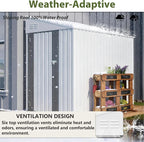 4x7 FT Metal Outdoor Storage Shed, Lean-to Garden Tool and Bike Shed with Lockable Door and Air Vents, Waterproof Sloped Roof Steel Utility Shed for Backyard, Patio, Lawn Equipment, White