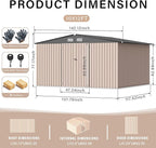 10x12 FT Metal Storage Sheds Outdoor, Metal Yard Sheds Garden Shed Kit, Tool Shed with Lockable Door, Utility Sheds Buildings with Air Vent for Backyard Garden Patio Lawn