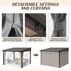 10 x10FT Outdoor Wall-Mounted Hardtop Gazebo, Aluminum Frame Lean to Gazebo with Polycarbonate Roof and Curtains for Patio, Garden, Deck