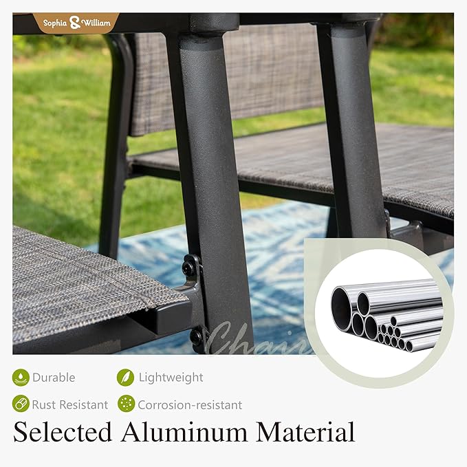 Sophia & William Outdoor Dining Set 7 Pieces, 6 x Aluminum Patio Dining Chairs and Large 64" Metal Dining Table, Space-Saving and Lightweight for Patio Lawn Garden (Grey)