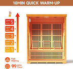 springspa 3 Person Infrared Sauna Indoor, 15amp Low EMF Far Infrared Canadian Hemlock Sauna with 2 LCD Panels, Bluetooth