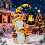 Solar Bee Garden Gnomes with LED Lantern – Waterproof Stacked Outdoor Decor for Yard, Patio – Unique Gnome Gift for Women, Mom, Grandma (Christmas Decor, Outdoor Statues)