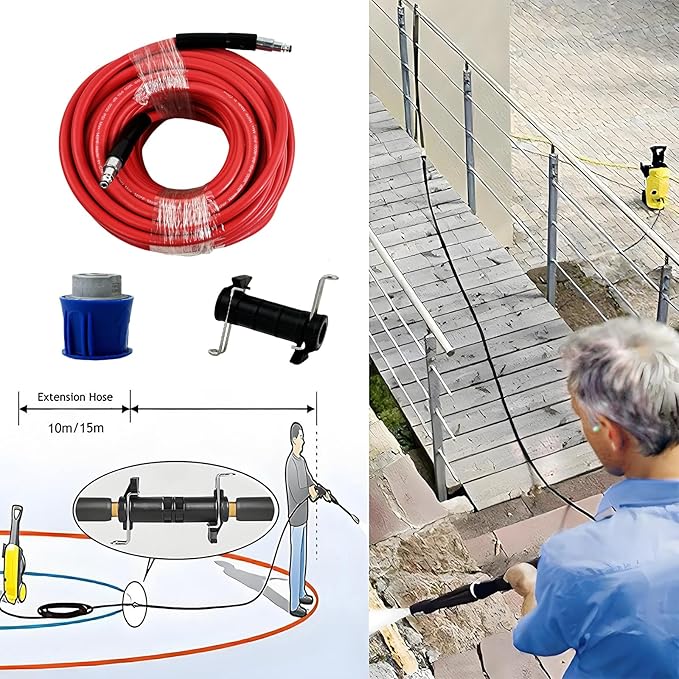 5800PSI/400Bar Ultra Flexible Pressure Washer Hose for Bosch Home Cleaning, 5M-30M High Pressure Extension Tube with Quick-Connect Adapter,(Red/Blue/Yellow/Green/Grey/Orange/Light Blue)(Red,95FT)