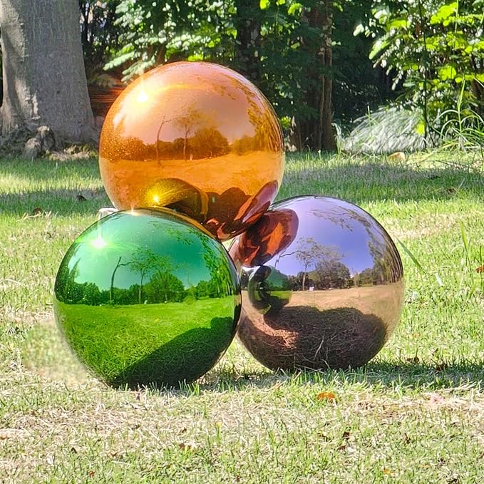Stainless Steel Gazing Globe Mirror Ball, Decorative Gazing Balls for Garden, Reflective Smooth Garden Ball Sphere for Outdoor Yard Decoration (Purple, Dia: 8 inch)
