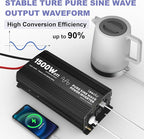 1500W Pure Sine Wave Power Inverter 12V DC to 110V 120V AC with UL Listed Fuses Compatible with Lithium Battery Starlink for Car Off-Grid Solar Home RV Truck with 15FT Battery Monitor Remote by LEESKY