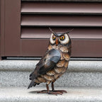 Natelf Garden Owl Sculptures & Statues, Standing Metal Bird Yard Art Sculpture for Patio Backyard Pond Outdoor Decorations (Brown-1)
