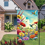 Spring Garden Flag 12 x 18 Inch Double Sided Hummingbird Welcome Yard Flag Outdoor Bee Colorful Flower Sky Summer Farmhouse Seasonal Yard Lawn Outside Decorations