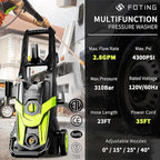 2025Upgraded Pressure Washer 4300PSI with 4 Quick Connect Nozzles, Inlet Hose & Filter& Foam Cannon for Cars/Fences/Driveways/Home Cleaning, Green