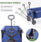 TIMBER RIDGE Tailgate Collapsible Folding Wagon Cart, Heavy Duty Utility Push Pull Beach Wagon Foldable, Outdoor Grocery Cart with Side Pockets for Camping, Garden, Shopping, Holds 225 lbs, Blue