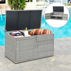 Tangkula Outdoor Wicker Storage Box, Garden Deck Bin with Steel Frame, Rattan Storage Box with Lid, Ideal for Storing Tools, Accessories, 88 Gallon Capacity (Grey)