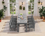 SERWALL Patio Dining Sets for 8, Outdoor Dining Sets for 8 Person with 2 Umbrella Hole Cut-Out Rectangular Tables and 8 Chairs, HDPE Dining Sets for Garden, Backyard, Poolside, Gray