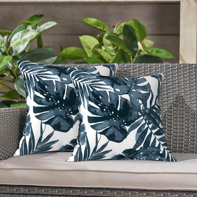 LVTXIII Outdoor Throw Pillow Covers 20 x 20 Inch, Covers ONLY Modern Cute Pattern Decorative Square Toss Pillow Case Pack of 2 for Home Patio Garden Sofa Bed Furniture, Palm Blue