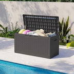 Patiolife 100 Gallon Resin Deck Box, Large Outdoor Storage Box for Garden Tools, Pool Supplies, Waterproof and Lockable, Black