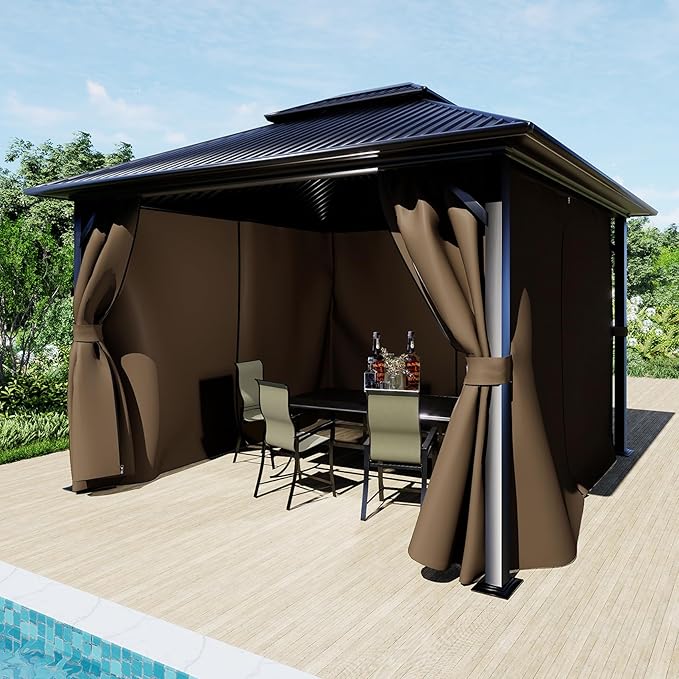 BPS 12' x 16' Gazebo Curtain Privacy 4-Panel Sidewall Outdoor Replacement Shade (Only Curtain)